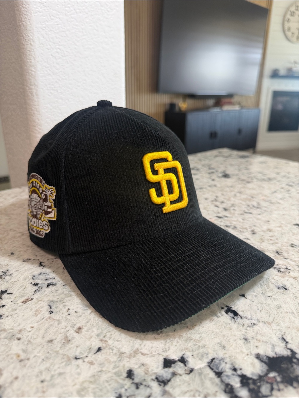 New Era Black Corduroy Hat with Yellow SD Logo